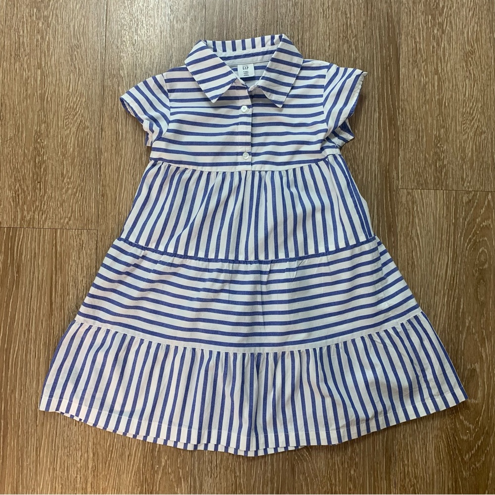 GAP Blue and White Striped Tiered Dress Size 5 years